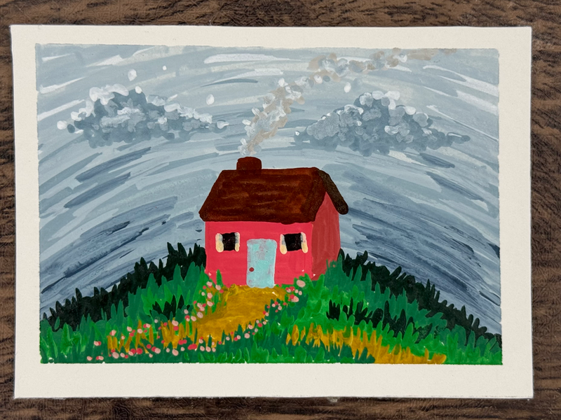 ACEO Original, “Little House”, Little house on a hill aceo art card