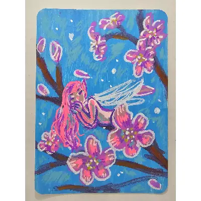 Cherry Blossom Fairy aceo art card thumbnail 1