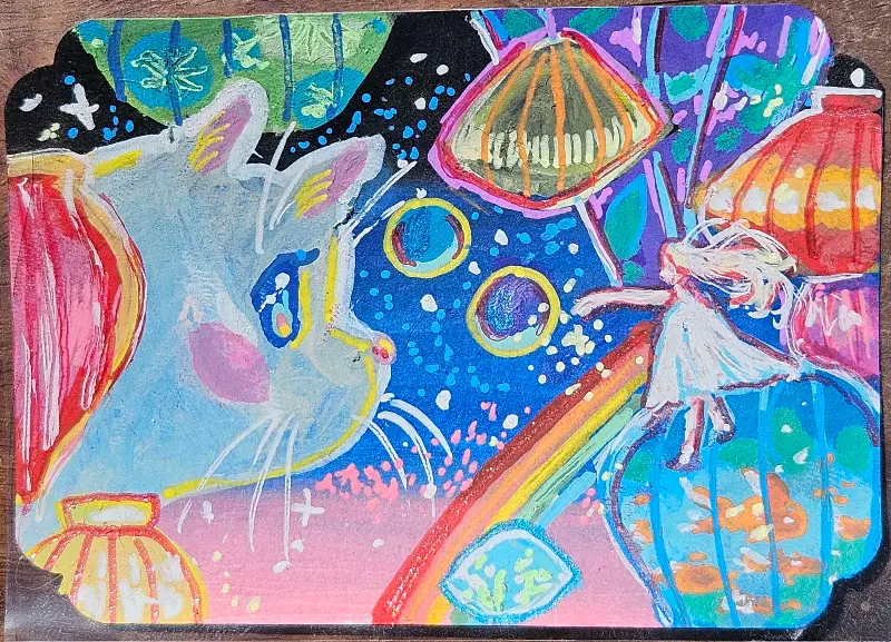Floating Balloons aceo art card