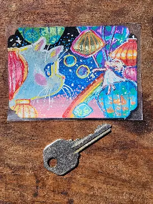 Floating Balloons aceo art card thumbnail 2