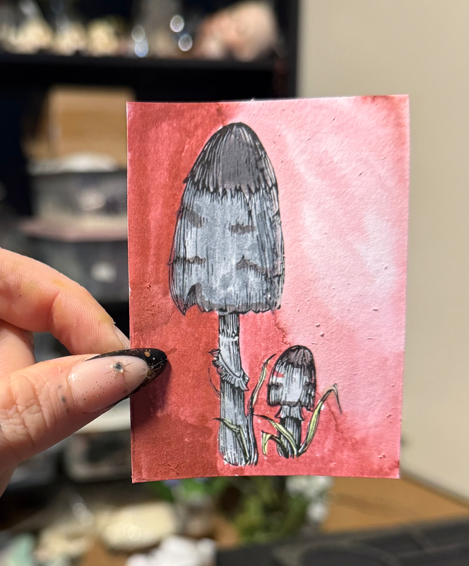 Inky cap aceo art card