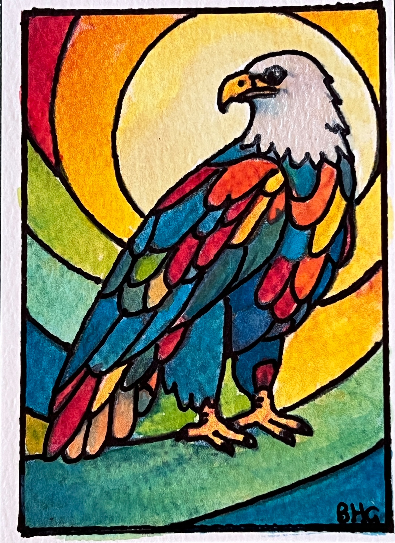 Rainbow Bald Eagle aceo art card