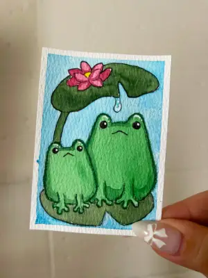 Frog Pair aceo art card thumbnail 2