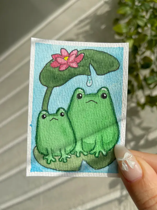 Frog Pair aceo art card