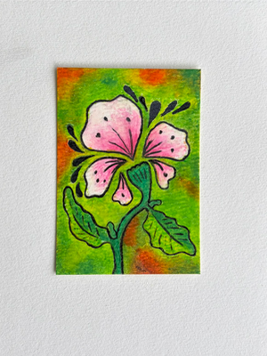 Zentangle Hibiscus Abstract Oil Pastel aceo art card thumbnail 2