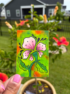 Zentangle Hibiscus Abstract Oil Pastel aceo art card thumbnail 1