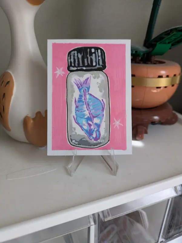 Diaphanized Fish in a Bottle aceo art card