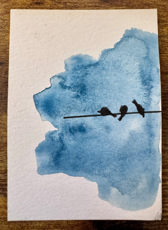 Watercolor Birds "After Hours" aceo art card