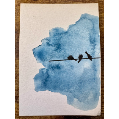 Watercolor Birds "After Hours" aceo art card thumbnail 1