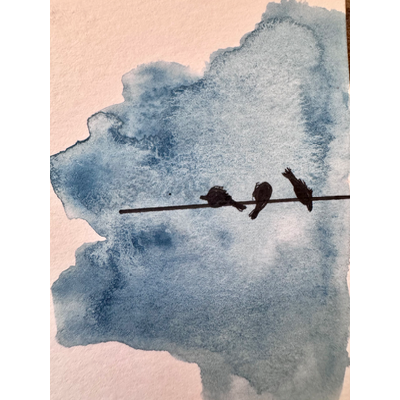 Watercolor Birds "After Hours" aceo art card thumbnail 2