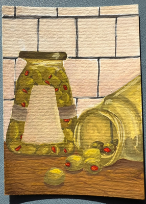 Olives in a Jar aceo art card thumbnail 1