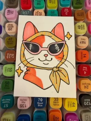 Purring Glam - Alcohol Marker - 2.25 x 3.25 in aceo art card thumbnail 1