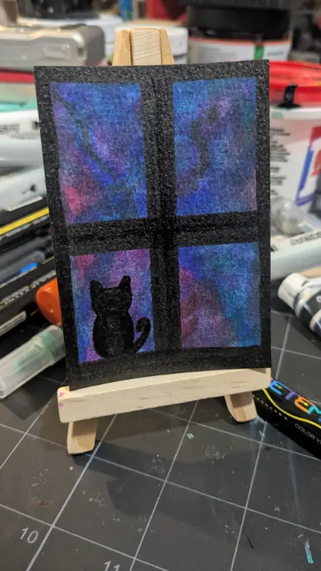 A cat and the universe aceo art card