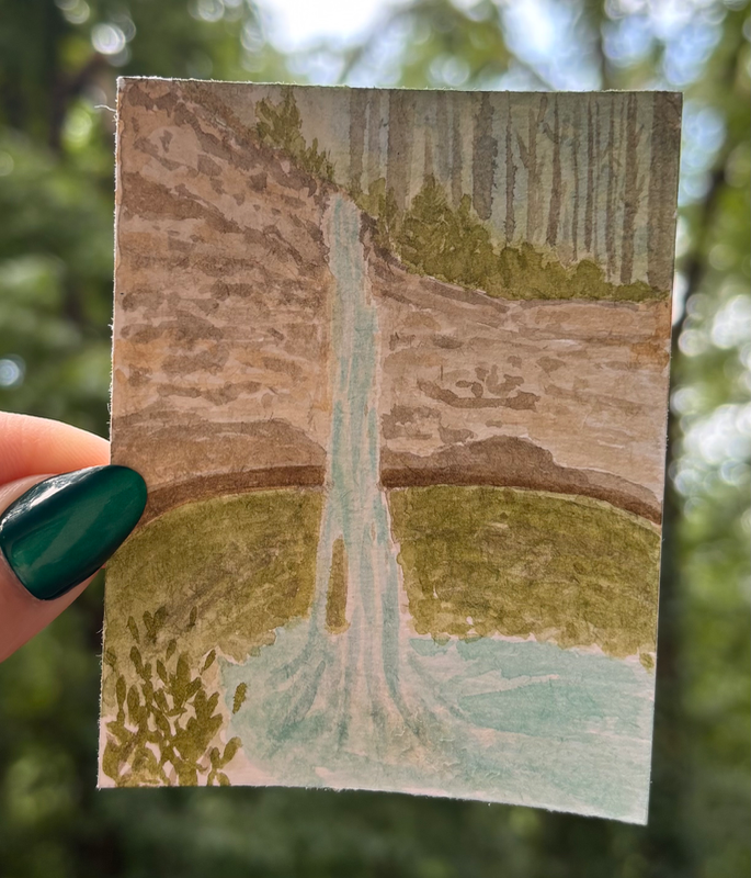 Watercolor waterfall aceo art card