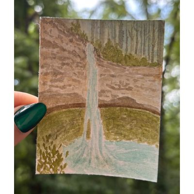 Watercolor waterfall aceo art card thumbnail 1