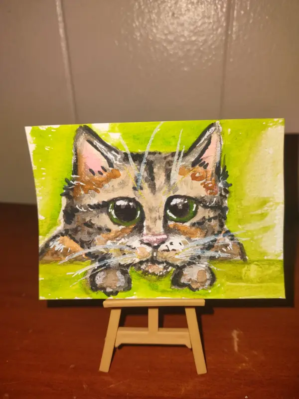 ACEO Original "Begging Kitty" Cats, Animals, Cute, Watercolors aceo art card