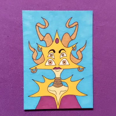 Original Fantasy Sun Creature Marker Illustration with Gold Details OOAK aceo art card thumbnail 1
