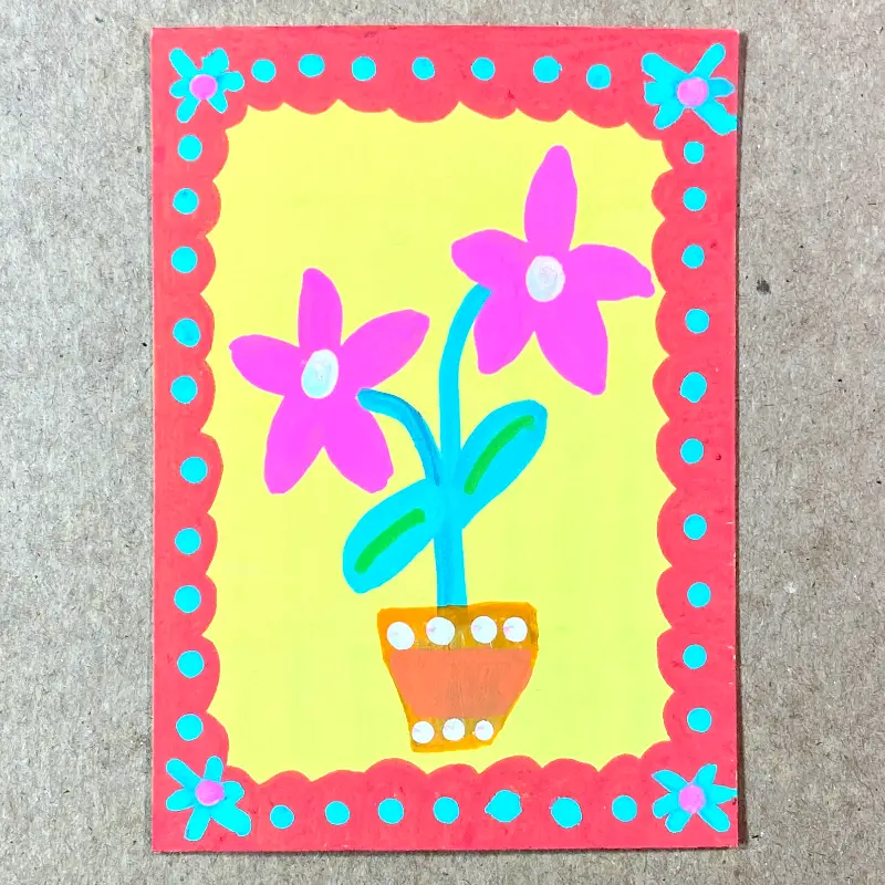 Pink, Yellow, and Red Floral aceo art card