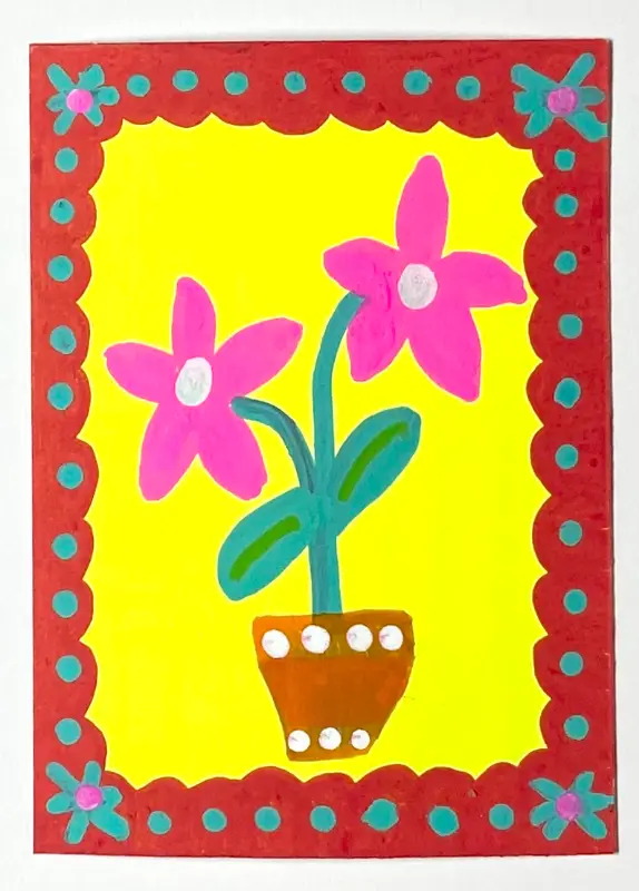 Pink, Yellow, and Red Floral aceo art card
