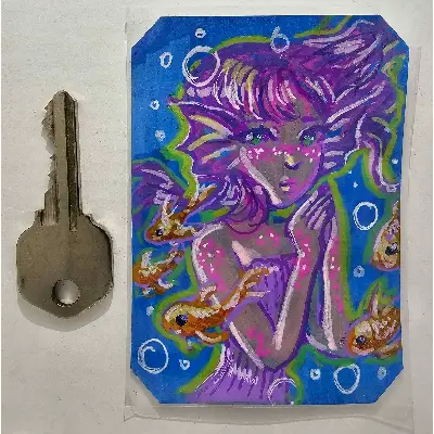 Pink Mermaid aceo art card thumbnail 2
