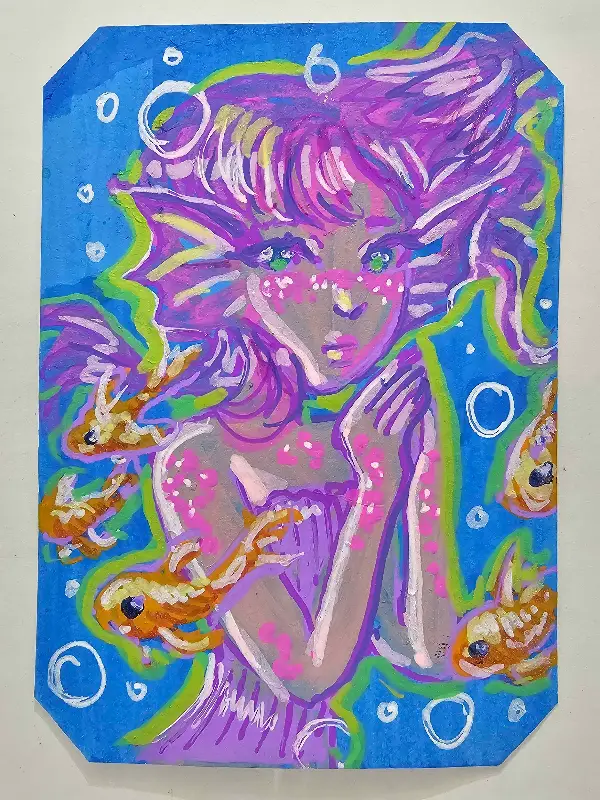 Pink Mermaid aceo art card
