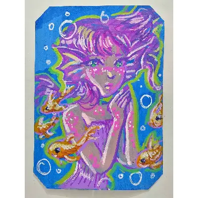 Pink Mermaid aceo art card thumbnail 1