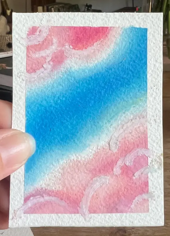 OOAK - Cielo Series - Between Dreams,  (sunset clouds wispy vibes) 3.5x2.5 Oil Pastels May 2026 aceo art card