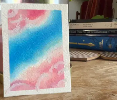 OOAK - Cielo Series - Between Dreams,  (sunset clouds wispy vibes) 3.5x2.5 Oil Pastels May 2026 aceo art card thumbnail 2