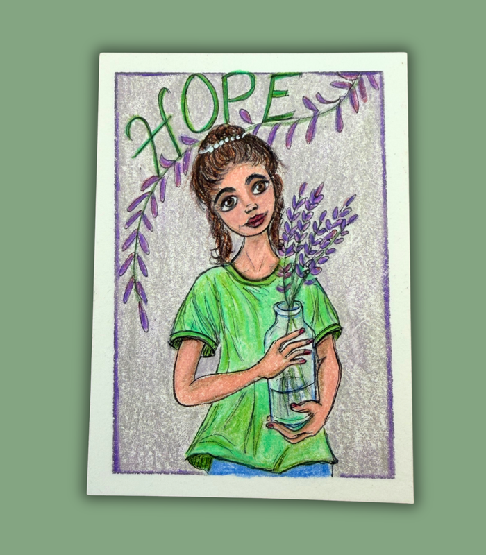 Girl with Lavender ACEO - Colored Pencil on Illustration Board aceo art card
