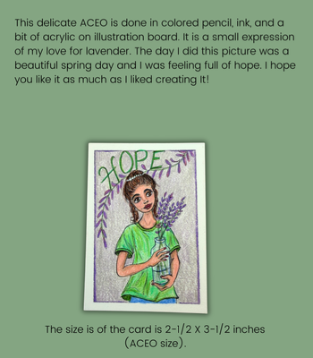 Girl with Lavender ACEO - Colored Pencil on Illustration Board aceo art card thumbnail 2