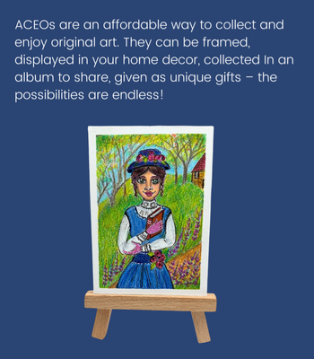 Lady with Book- ACEO in Colored Pencil Drawing & Acrylic on Illustration Board aceo art card thumbnail 3