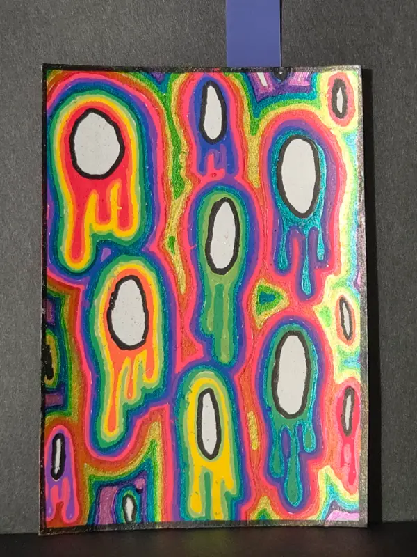 Neon Drip portal-Drips- ACEO original 2.5x3.5 miniature painting-Artist- FOXI aceo art card