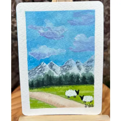 Sheep Study: Two Sheep aceo art card thumbnail 2