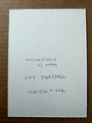 Houseplant with Ants in Blue Pot by KPT, Acrylic and Ink aceo art card thumbnail 2