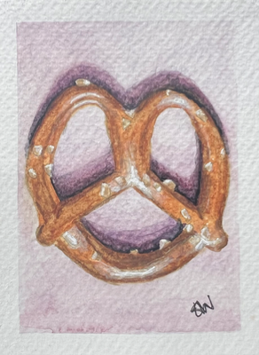 ACEO Original Watercolour Painting “Don’s Mini Pretzel” by Ebony Jasmin Warren aceo art card thumbnail 1