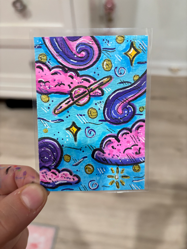 Purple Skies | Space Landscape Illustration aceo art card