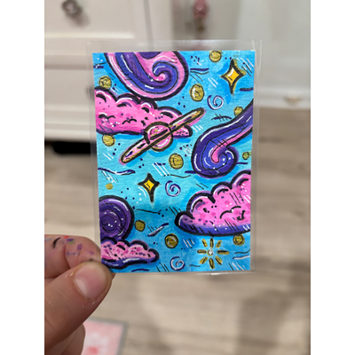 Purple Skies | Space Landscape Illustration aceo art card thumbnail 1