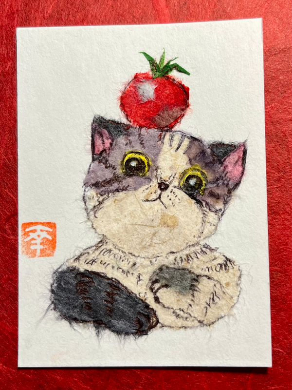 Japanese Washi art - balancing aceo art card