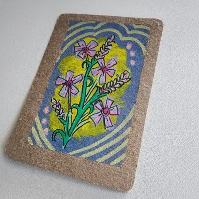 Floral on blue aceo art card thumbnail 2