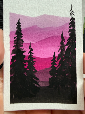 Magenta Monochrome Forest aceo art card thumbnail 1