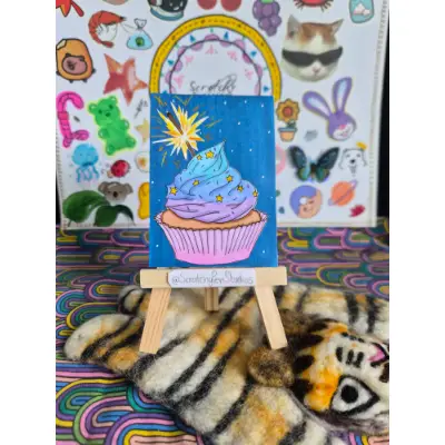 "Night Sky Celebration" Cupcake, Food aceo art card thumbnail 1