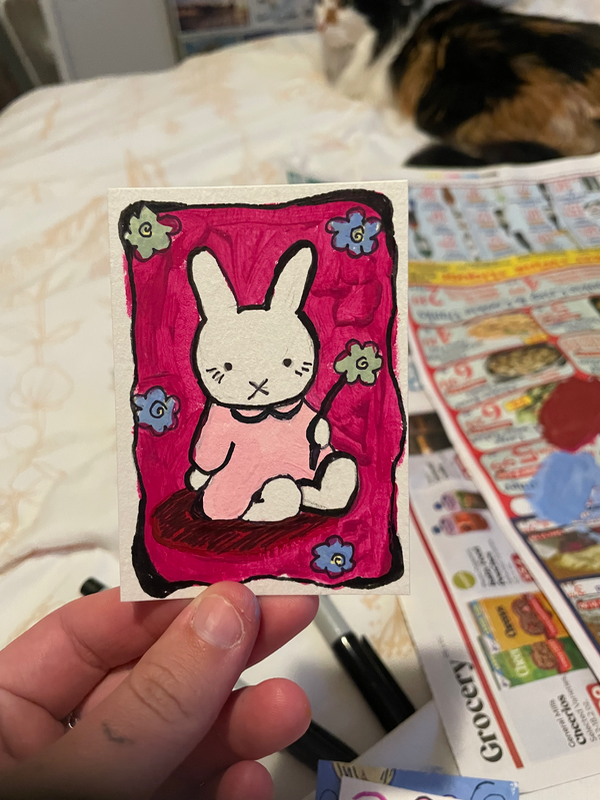 Miffy and a Flower aceo art card