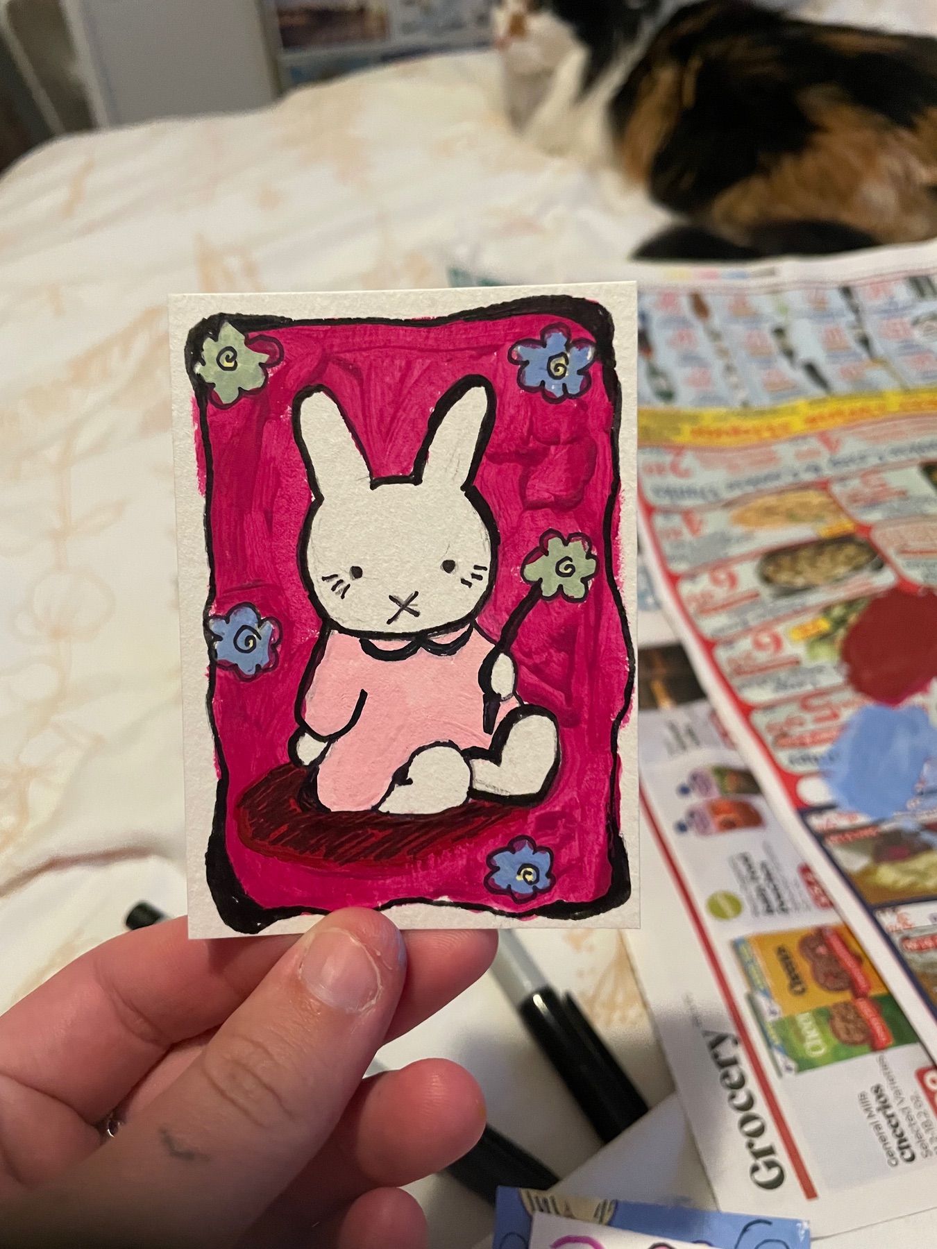 Miffy and a Flower aceo art card