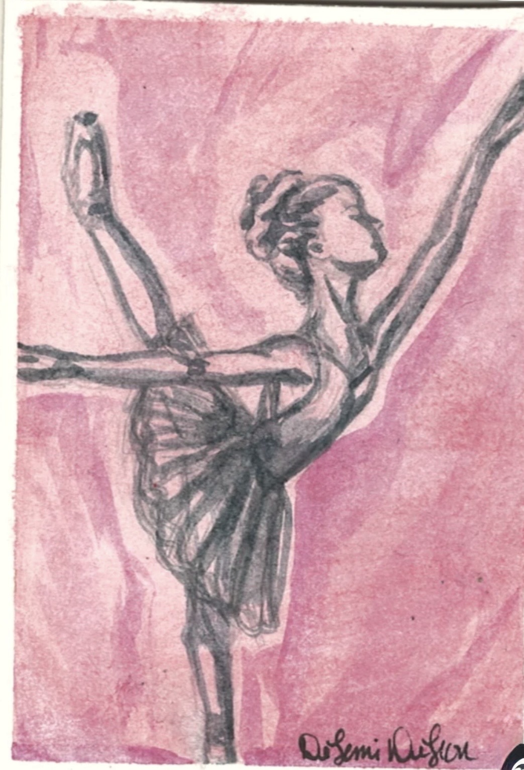 Ballerina Silhouette on pink background aceo art card