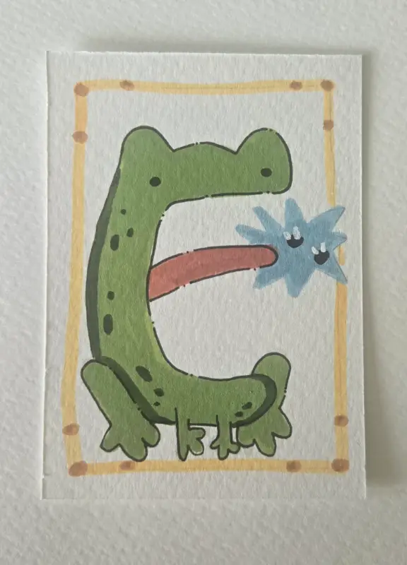 Frog W/ Flies aceo art card