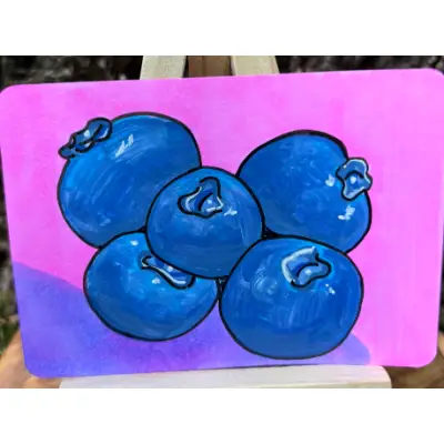 Blueberries: Pink aceo art card thumbnail 2