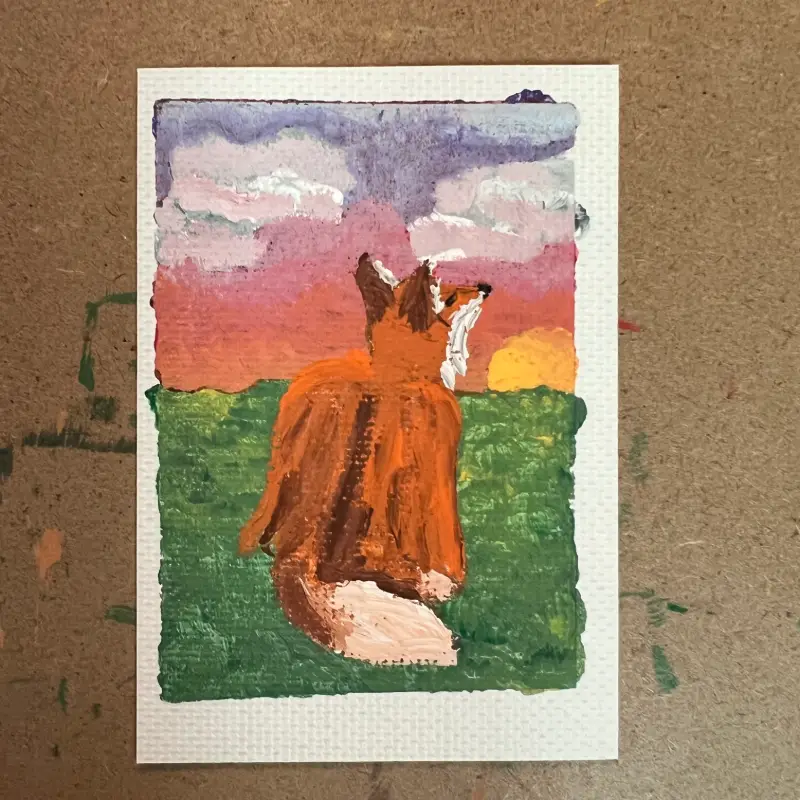 Original Sunset ACEO #5/9 Winged Fox Series aceo art card
