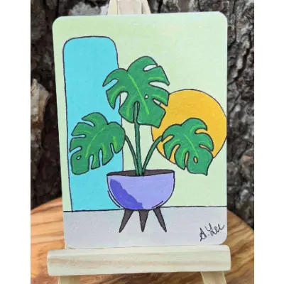 Monstera MCM aceo art card thumbnail 2