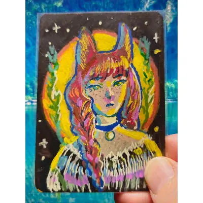 Moon Fox aceo art card thumbnail 1