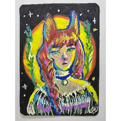 Moon Fox aceo art card thumbnail 2